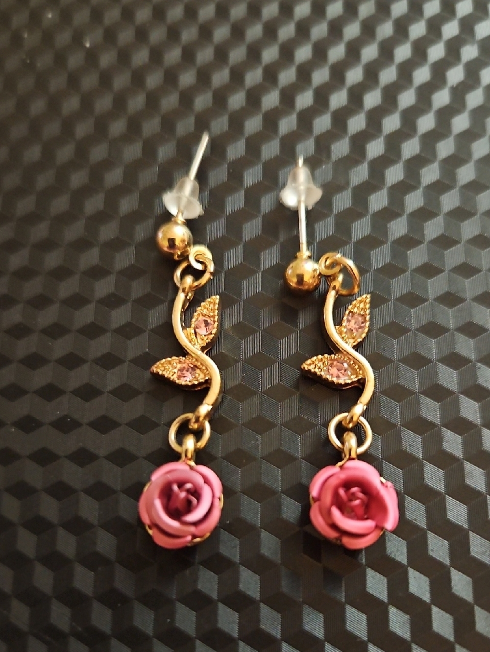 Gold-Tone Pink Rose Drop Earrings - Women Jewelry